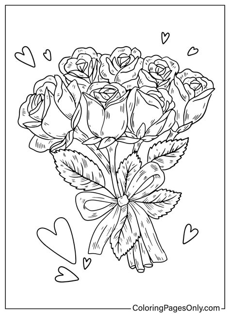 Rose Flower Bouquet Coloring Page - Free Printable Coloring Pages