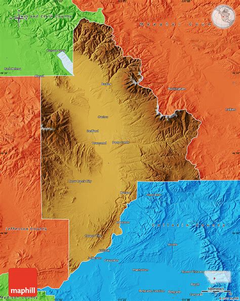 Physical Map of Broadwater County, political outside