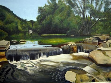 Fine Art Paintings, Austin, Texas, Ricardo Calzadilla: Dam, Falls, Barton Creek, Austin Texas ...