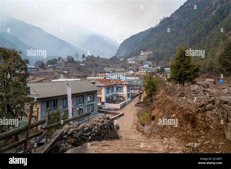 A village in a valley in the Himalaya Mountains of Nepal Stock Photo ...