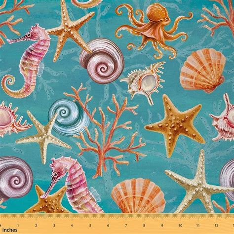 Exotic Nautical Fabric by the Yard Colorful Sea Creature - Etsy