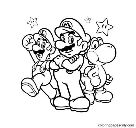 Luigi, Mario and Yoshi Coloring Page - Free Printable Coloring Pages