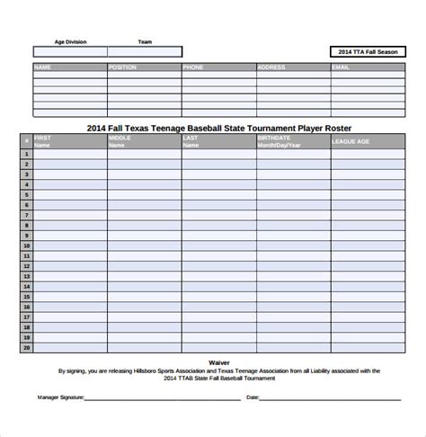 Baseball Roster Template | HQ Printable Documents