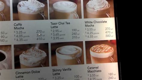 Starbucks Menu with Prices & Calories in 1080p HD - YouTube