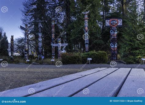 Stanley Park Totem Poles on a Cold December Morning Stock Image - Image ...