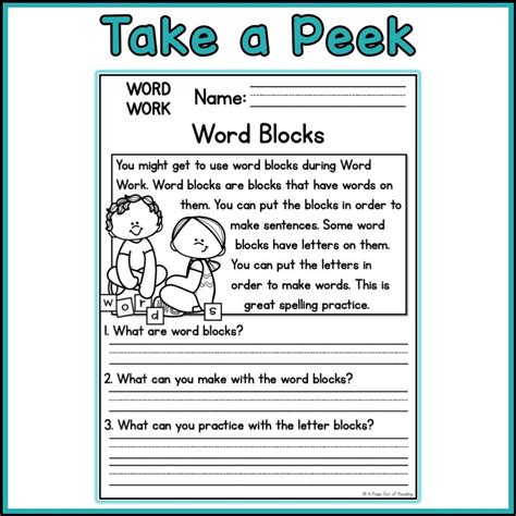 Word Work Reading Comprehension Passages and Questions Back to School ...