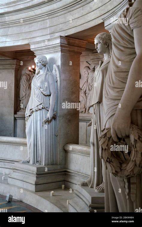 Marble Victory angel statues in the crypt of Napoleon's tomb inside of Dome des Invalides church ...