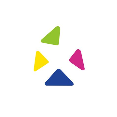 four colored triangles are arranged in the shape of an x, v, and r