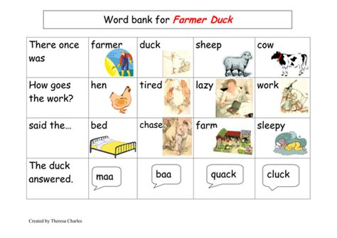 Farmer Duck word bank by thercharl - Teaching Resources - Tes