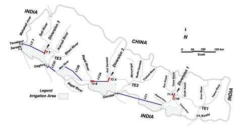 Map of Nepal showing major rivers draining to India from Nepal ...