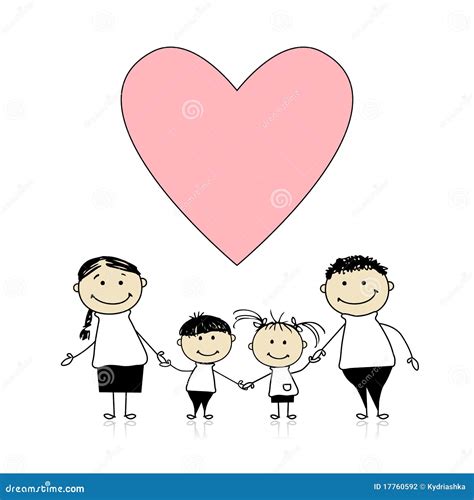 Happy Family With Love, Drawing Sketch Stock Vector - Illustration of ...