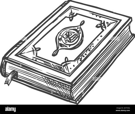 Holy Koran or Quran book isolated sketch. Vector Islam religion, Arabic ...