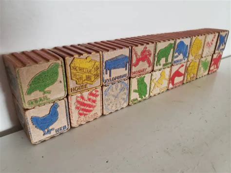 LOT OF VINTAGE Wooden Alphabet Picture Stacking Blocks Children's Toy Wood $29.99 - PicClick