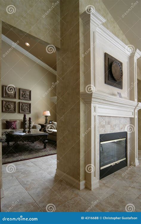 Two Sided Fireplace and Living Room Stock Photo - Image of fire, modern: 4316688