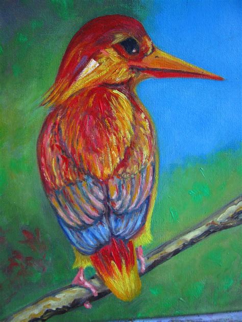 Red Bird Original Oil Painting/ Original Art Bird Pet Portrait on Stretched Canvas/ Wall ...