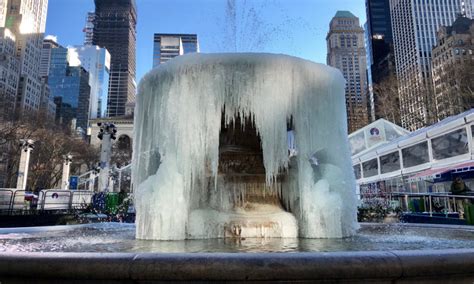 The Bryant Park fountain froze, so it's officially winter