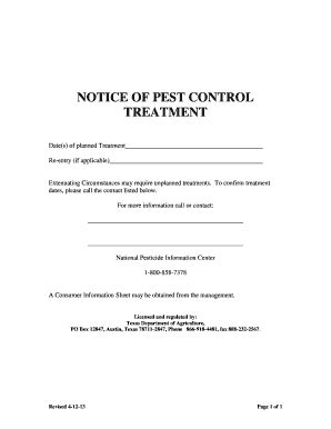 Notice For Pest Control Treatment | Pest Control