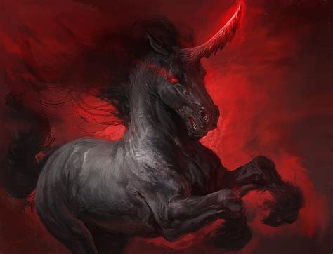 free download | Dark unicorn, dark, unicorn, red, fantasy, luminos ...