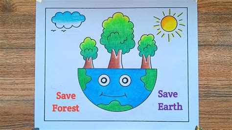 World Forest Day Drawing / How to Draw Save Forest Poster Easy Steps / Save Forest Save Life ...