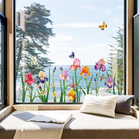 decalmile Garden Flower Window Clings Iris Daffodil Floral Window ...