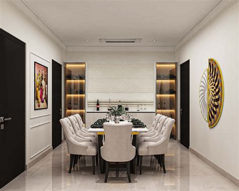 Modern Dining Hall With White Crockery Unit | Livspace