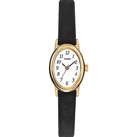 Timex Women's Classic Cavatina Goldtone Oval Case Black Leather Strap ...