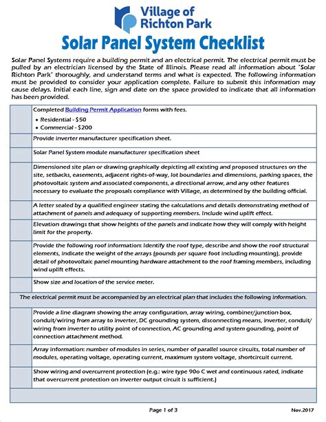 Solar Panel Online Checklist | Richton Park, IL - Official Website