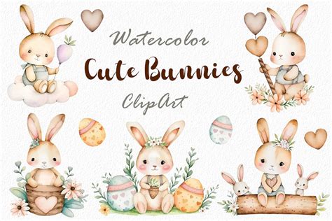 Cute Bunny, Rabbit Clipart, Watercolor Baby Shower Clip Art, Easter Bunny Clipart, Nursery Bunny ...