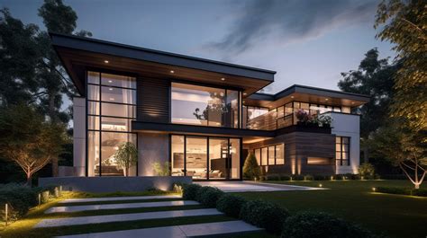 AI Generative Exterior of modern luxury house with garden and beautiful ...