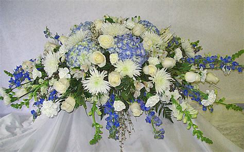 Blue and White Casket Spray - Plumb Farms Flowers, Florist in Prospect, CT