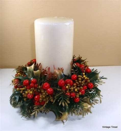 Vintage Christmas Candle Ring Wreath Holly Berries