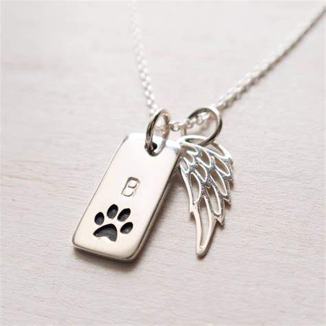 Personalized Dog Memorial Necklace, Sterling Silver, Hand stamped Initial, Cat Memorial, Pet ...