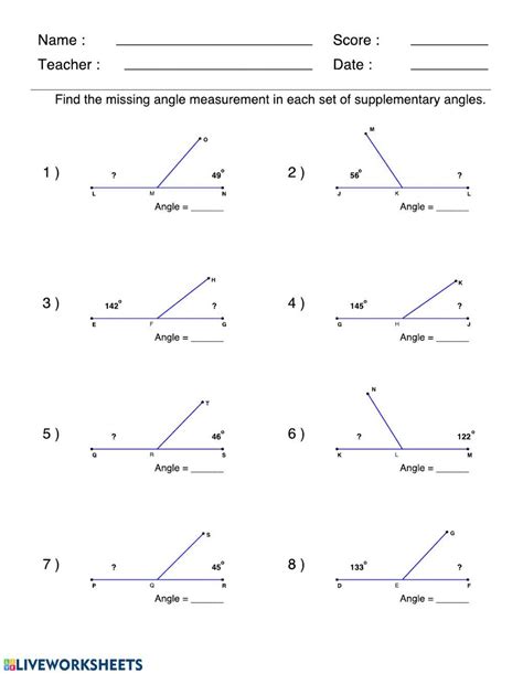 Supplementary angles 2534 | udangv11 | Live Worksheets