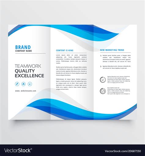 Blue wavy business trifold brochure template Vector Image