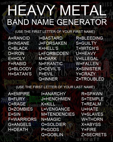 Heavy metal band name generator | Band name generator, Name generator, Funny name generator