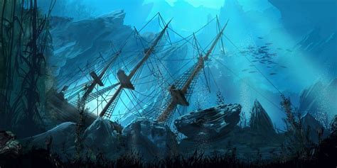 Sunken Ship | Ship silhouette, Underwater painting, Old sailing ships