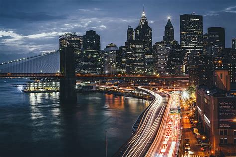 HD wallpaper: bridge, city, Lights, New York City, night, USA ...