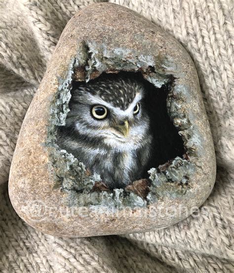 Realistic Stone painting, Owl Stone Painting, Cute Animals Stone, Owl Painting, Stone Painted ...