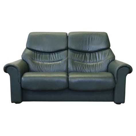 Ekornes Stressless Reclining Green Leather Loveseat at 1stDibs