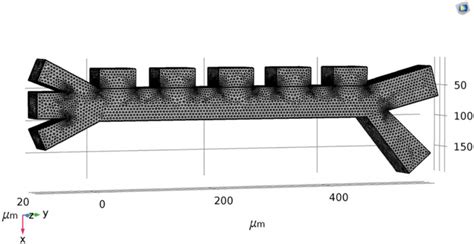 Model of microfluidic cell sorter with fine mesh elements. | Download ...