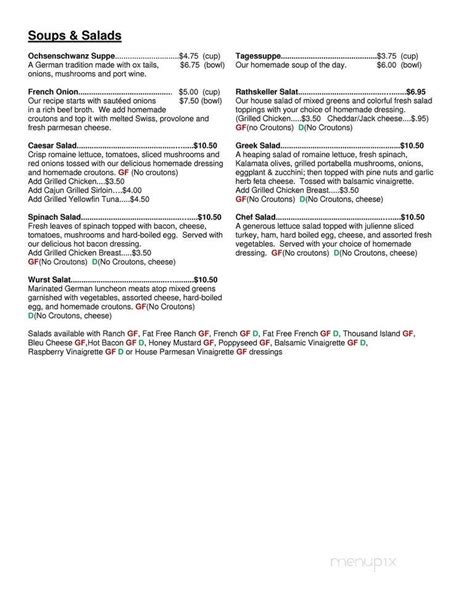 Menu of Rathskeller Restaurant in Indianapolis, IN 46204