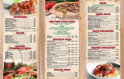 Menu at Pizza Amore pizzeria, Panama City