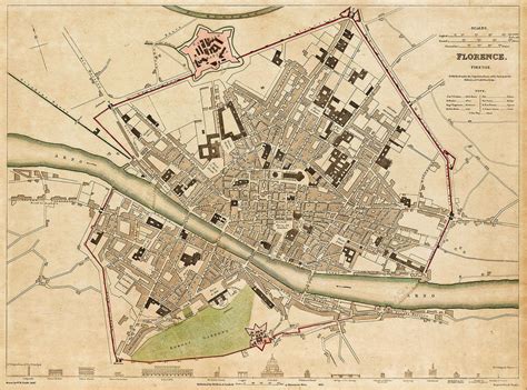 Old map of Florence Italy 1835 Florence map Vintage Map of Firenze Old world Restoration style ...