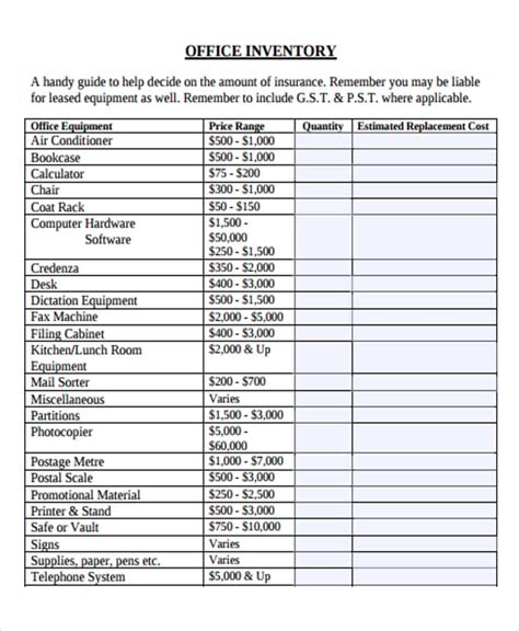 6+ Office Inventory Templates -Word, PDF