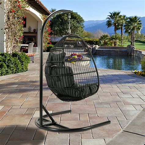 UHOMEPRO Hanging Egg Chair with Stand, Wicker Outdoor Patio Furniture ...