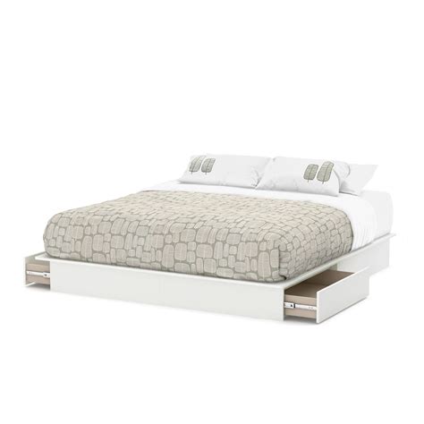 King size Modern Platform Bed Storage Drawers White Finish