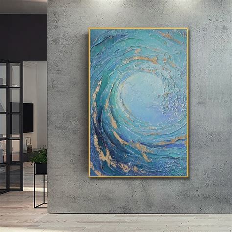 Blue Huge Wave Oil Painting on Canvas Boho Wall Decor - Etsy