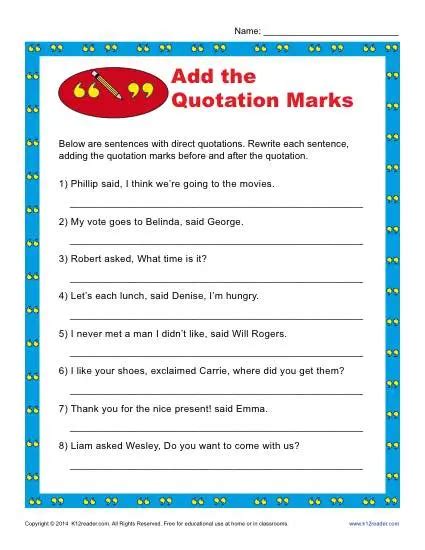 add the quotation marks worksheet punctuation worksheets - quotation ...