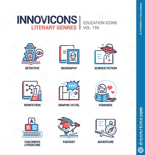 Literary Genres - Line Design Style Icons Set Stock Vector ...