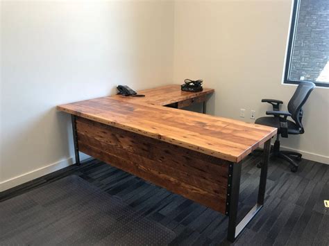 L Shaped Desk. Two Piece Desk. Desk With Privacy Wall. Industrial, Reclaimed Wood Desk. Office ...